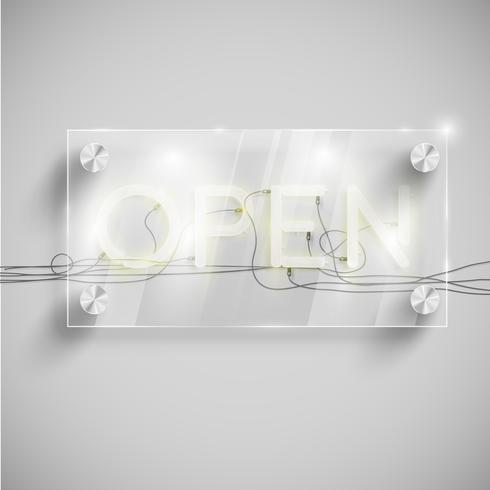'Open' behind a glass table, vector
