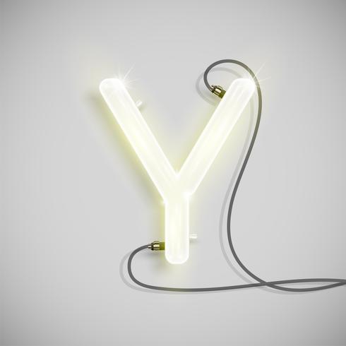 Realistic neon character from a typeset, vector illustration