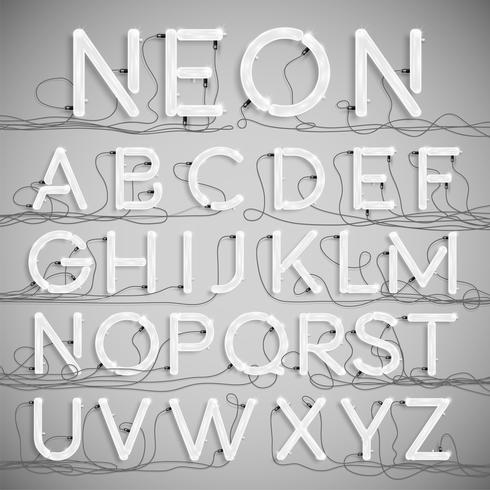 Realistic neon alphabet with wires OFF, vector