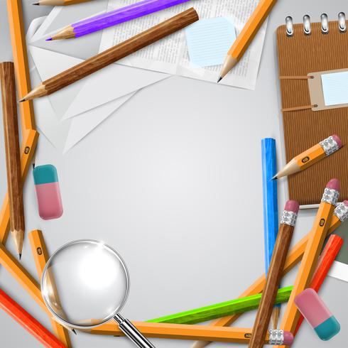 Office or school stuffs and items on white background, vector
