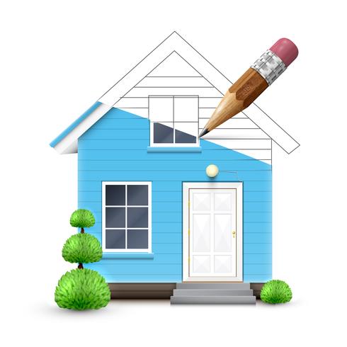 Realistic house being drawn, vector
