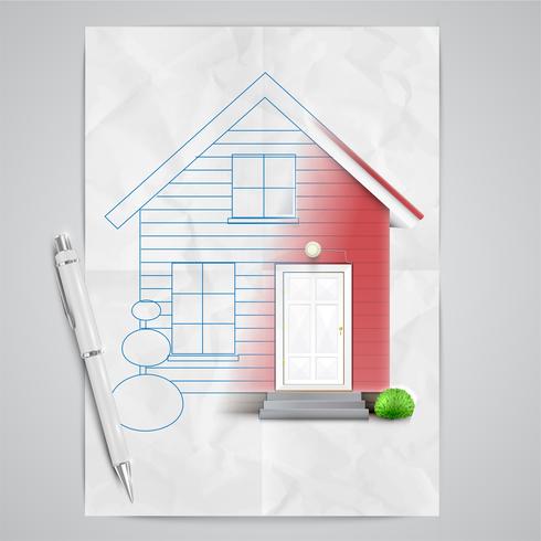 Realistic house being drawn, vector
