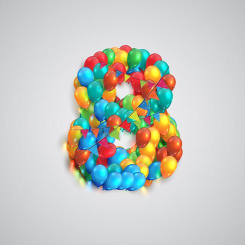 Número hecho por globos de colores, vector