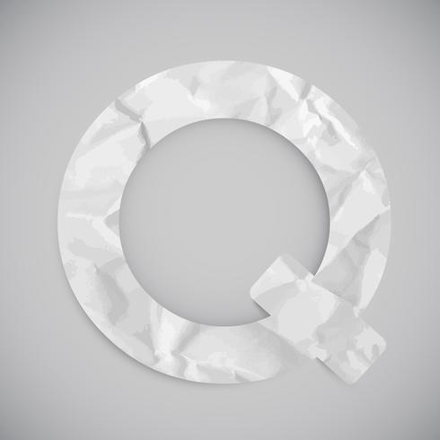 Letter made by crumpled paper with shadows, vector
