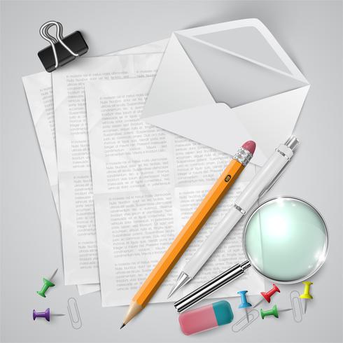 Office or school stuffs and items on white background, vector
