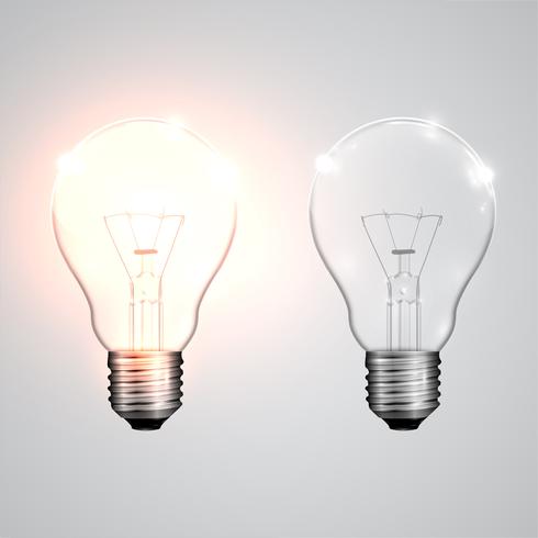 Realistic lightbulbs hanging and working, vector
