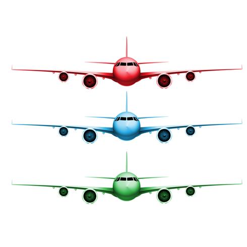 Three different colored realistic vector planes