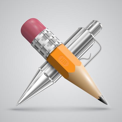 Colorful realistic pen and pencil, vector
