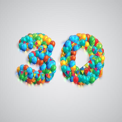 Number made by colorful balloons, vector
