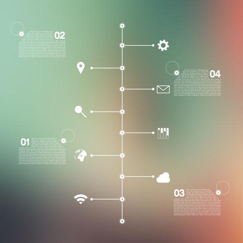 Timeline infographic with unfocused background and icons set for business design, vector

