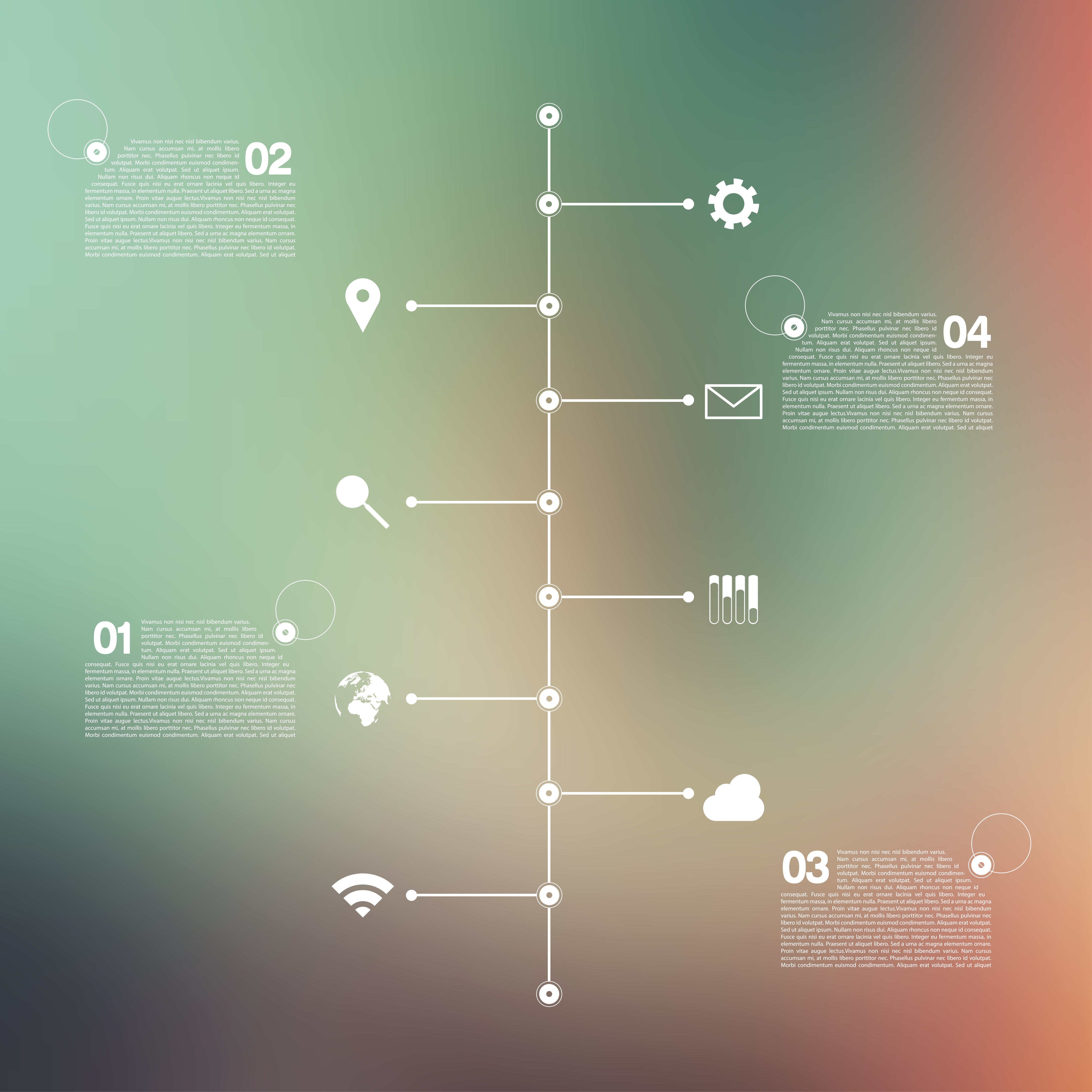 Timeline infographic with unfocused background and icons set for ...