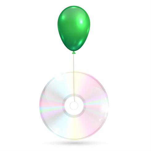 CDDVD with a green balloon on white background, vector illustration