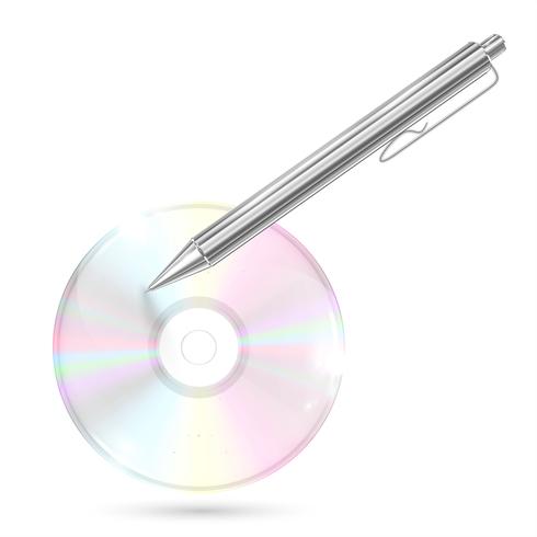CD/DVD with pen on white background, vector illustration