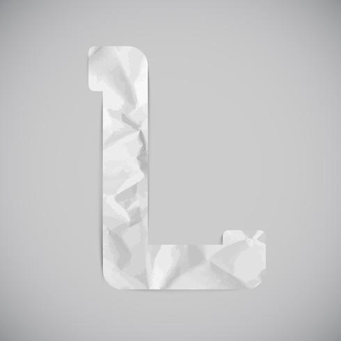 Letter made by crumpled paper with shadows, vector
