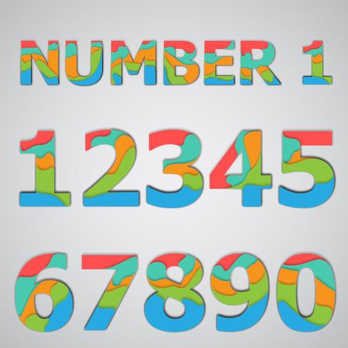 Colorful papercut layered number set, vector
