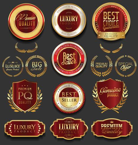 Insignias y etiquetas de oro premium de lujo vector