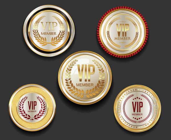 Insignias y etiquetas de oro premium de lujo vector