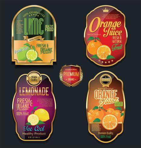 Golden labels for organic fruit product vector