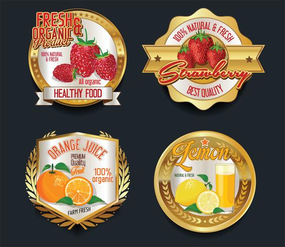 Golden labels for organic fruit product vector