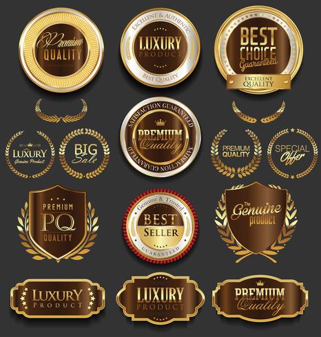 Insignias y etiquetas de oro premium de lujo vector