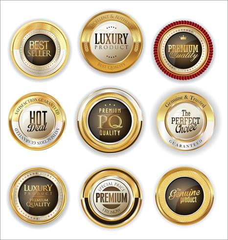 Insignias y etiquetas de oro premium de lujo vector