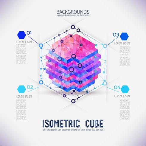 Concepto abstracto cubo isométrico, recogido de las formas triangulares. vector