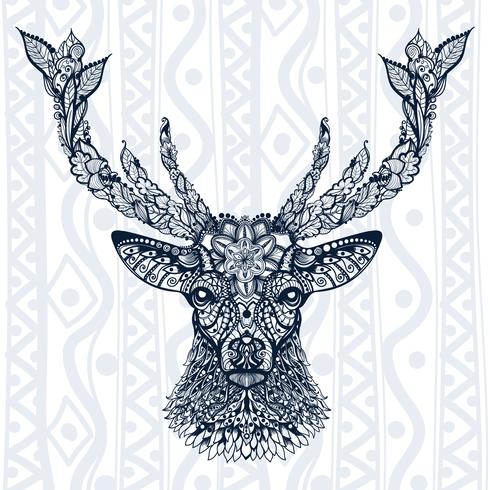 Figure of deer pattern, ornament, leaves and flowers vector