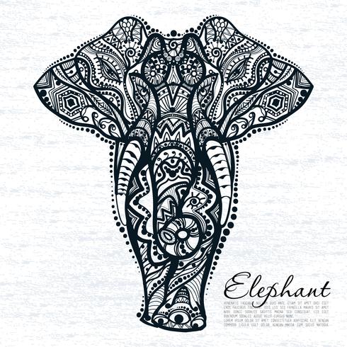 Vector drawing elephant with ethnic patterns of India.