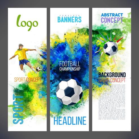 Football championship 2019. Sports banners with Soccer player and ball football against the background with watercolors vector