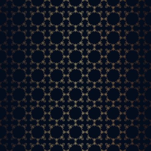 Vector floral line style black background, seamless monogram design pattern.