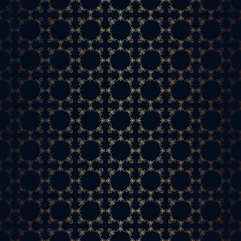 Vector floral line style black background, seamless monogram design pattern.