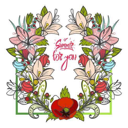 Summer bouquet of flowers daisies and asters on white background. vector