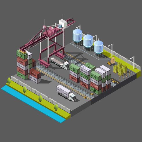 Isometric Set with Construction Crane vector