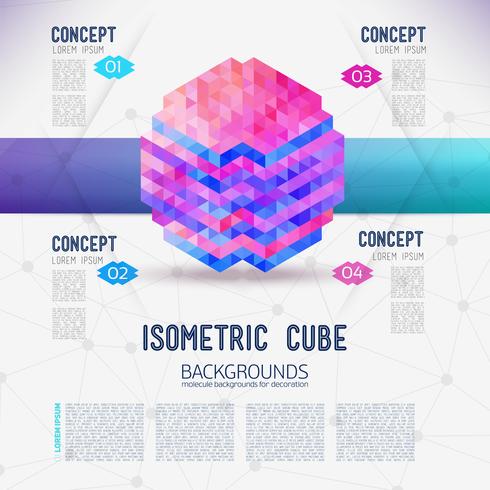 Abstract concept isometric cube, collected from the triangular shapes. vector