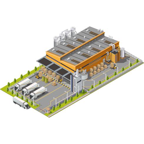 Almacén área industrial con asientos para carga y descarga. vector