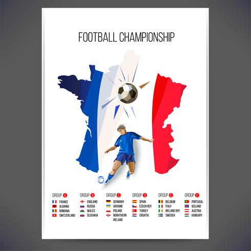 Signs Football championship with player and ball on map background vector