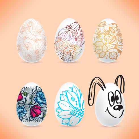 Set of the Easter eggs with the image of colored patterns with shadows. vector