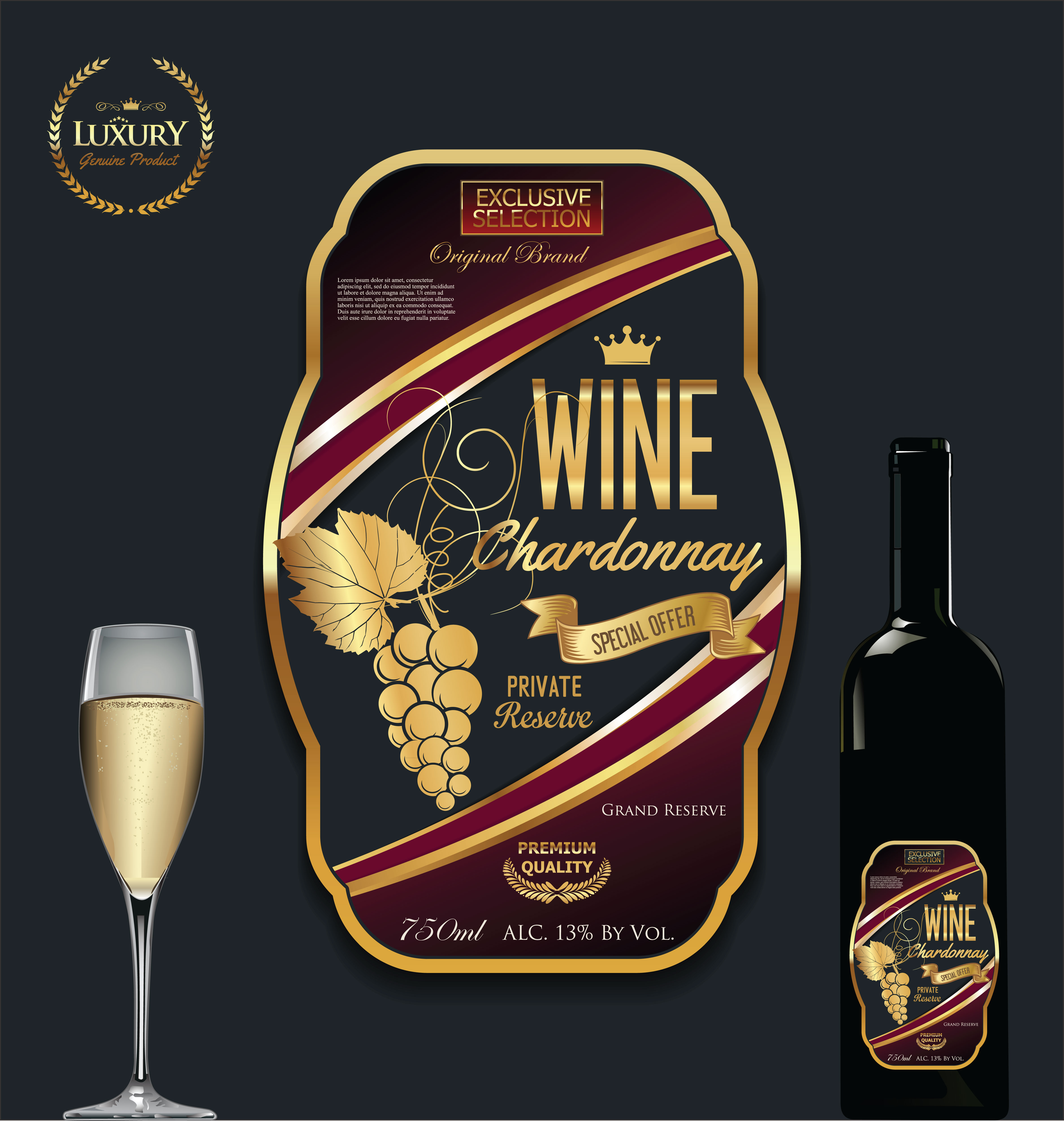 Download Luxury golden wine label vector illustration - Download ...