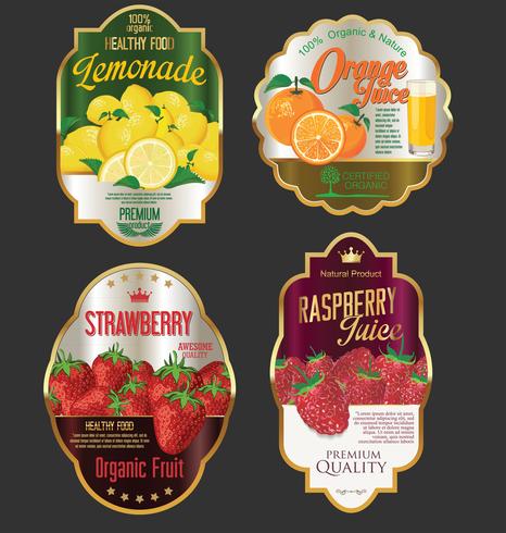 Golden labels for organic fruit product vector