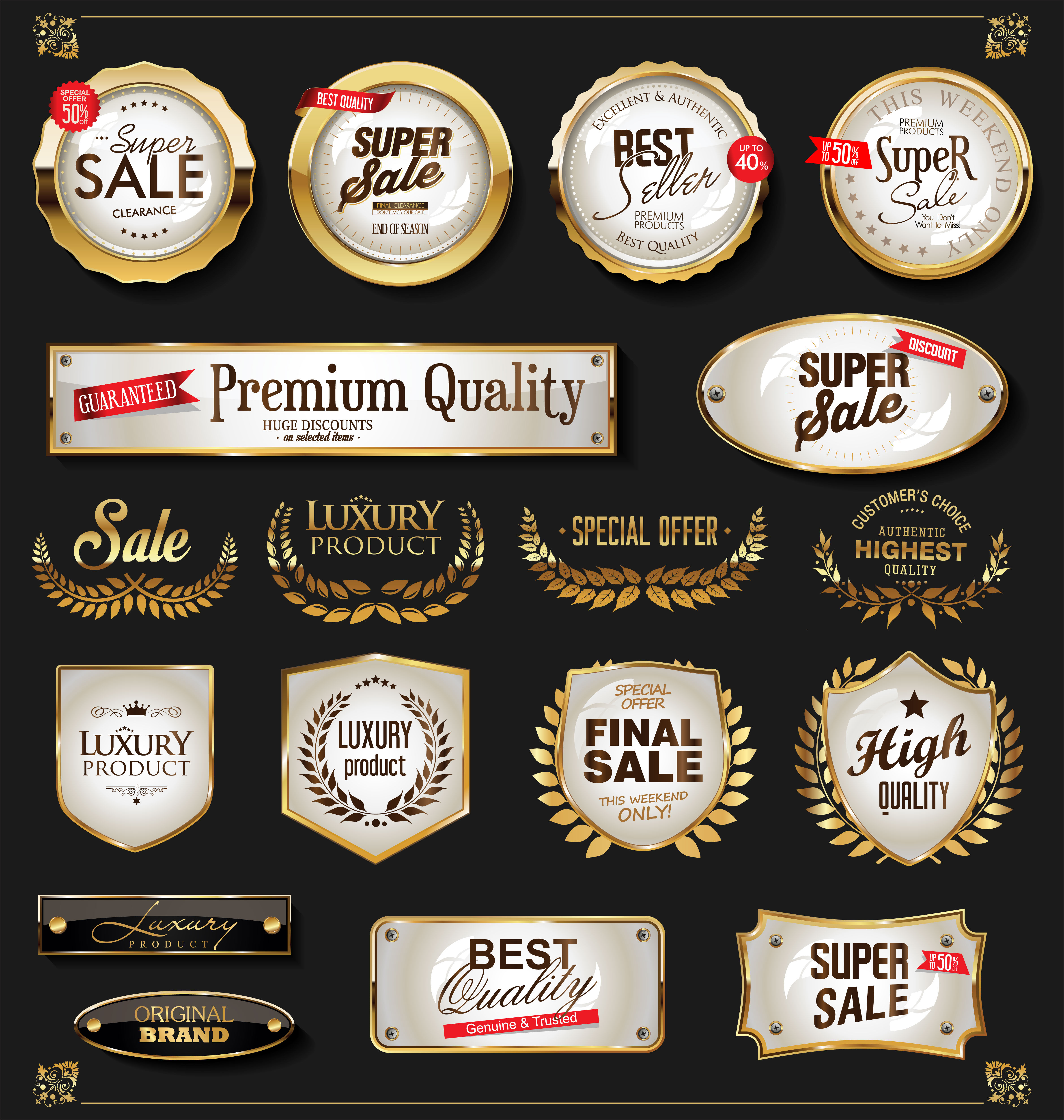 Retro vintage shiny golden labels collection 324004 Vector Art at Vecteezy