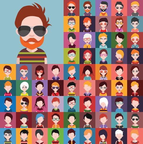 Conjunto de iconos de personas, avatares en estilo plano con caras vector