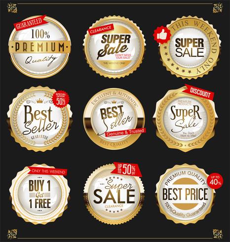 Colección de insignias y etiquetas de oro retro vintage vector