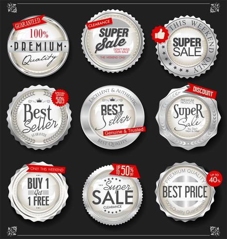 Retro vintage silver badges and labels collection vector