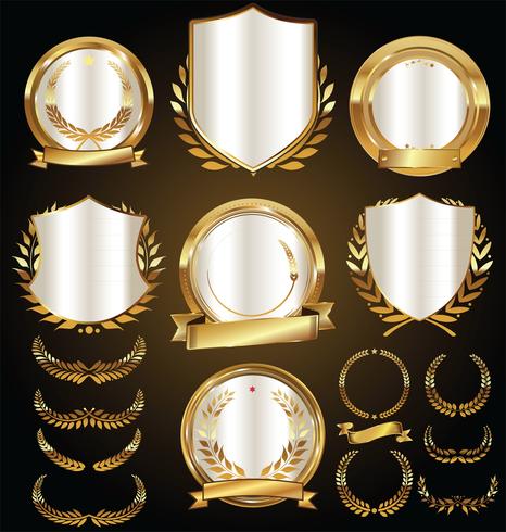 Insignias y etiquetas de oro premium de lujo vector