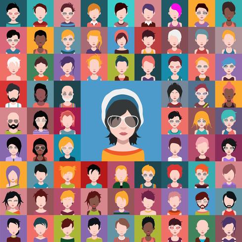 Set of people icons, avatars in flat style with faces.  vector