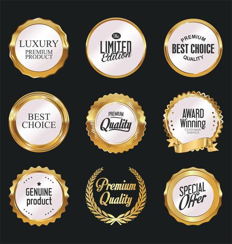 Insignias y etiquetas de oro premium de lujo vector