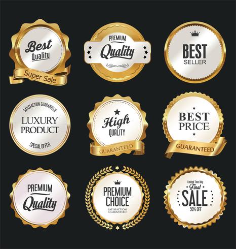 Insignias y etiquetas de oro premium de lujo vector