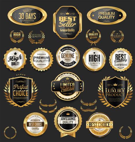 Insignias y etiquetas de oro premium de lujo vector