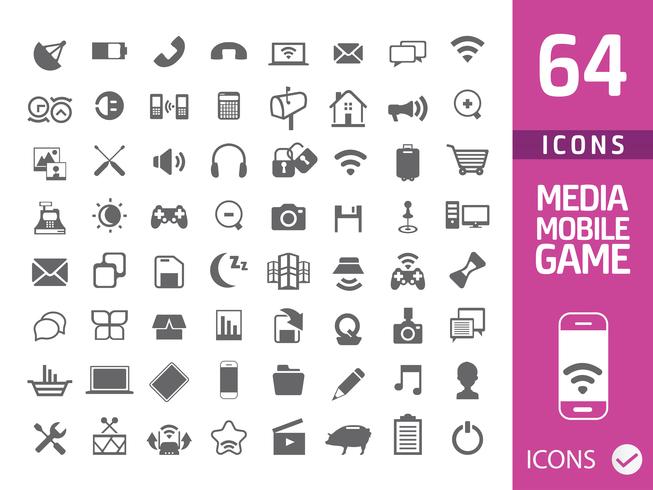set of 64 media icons isolated on white vector