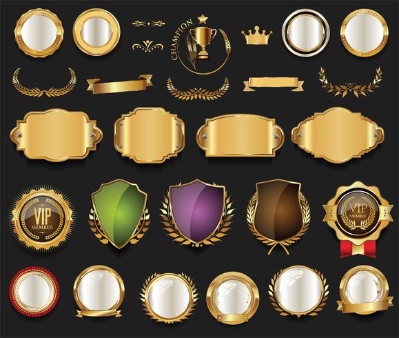 Insignias y etiquetas de oro premium de lujo vector